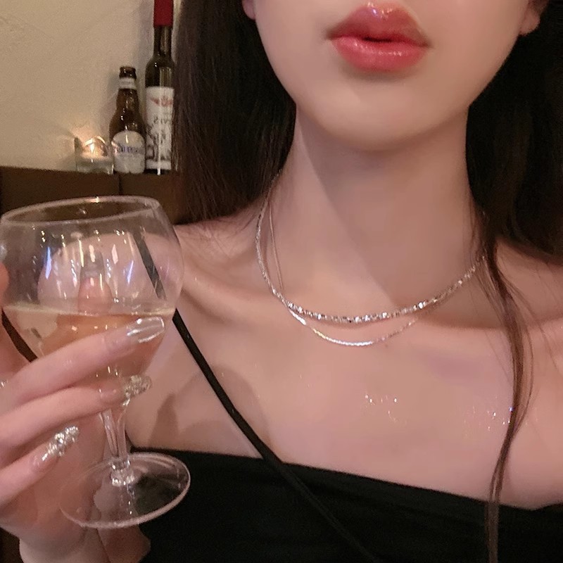 Silver Double Layer Sparkle Chain Necklace