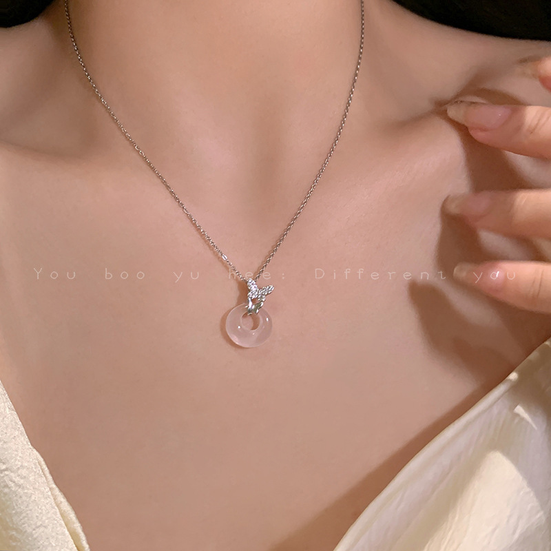 Silver Butterfly Pink Peace Buckle Necklace