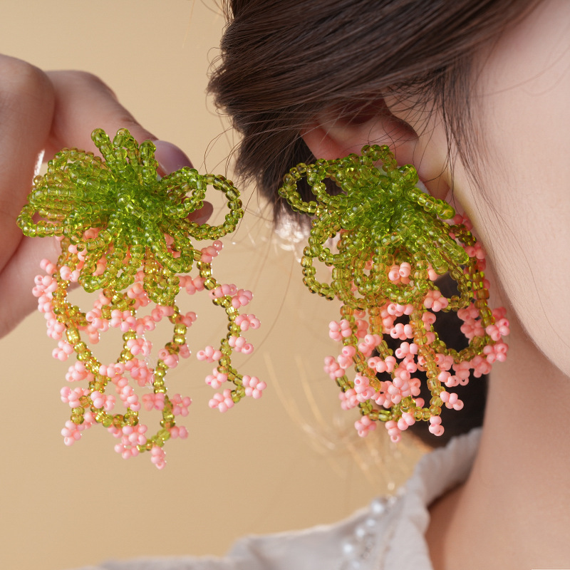 Bohemian Green Pink Tassel Earring