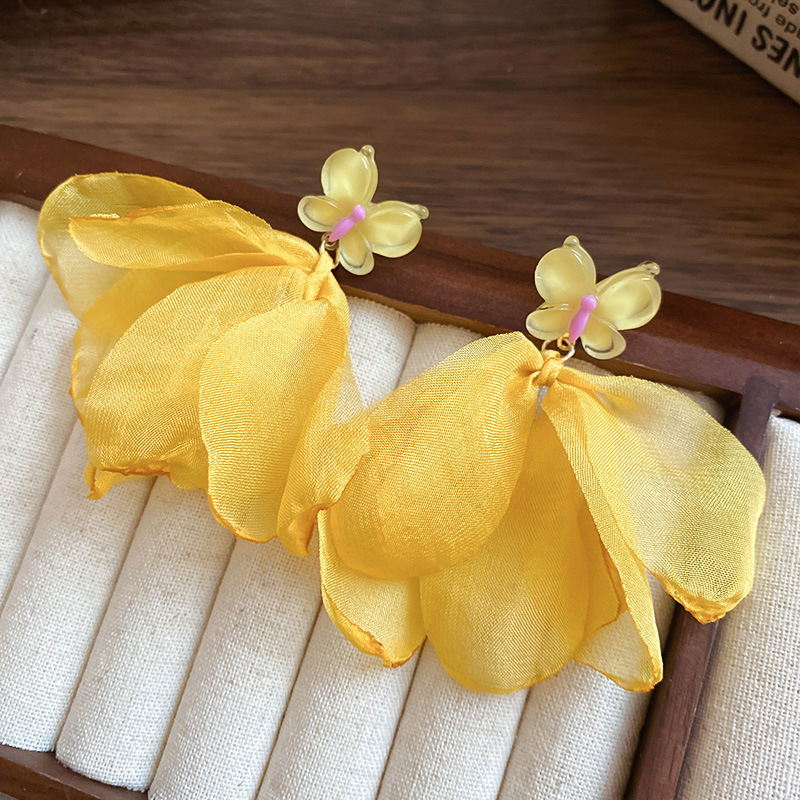 Golden Butterfly Chiffon Petal Drop Earring