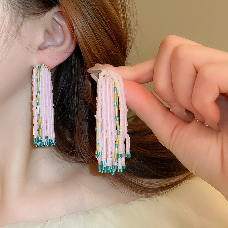 Blush Miyuki Seed Bead Column Drop Earring