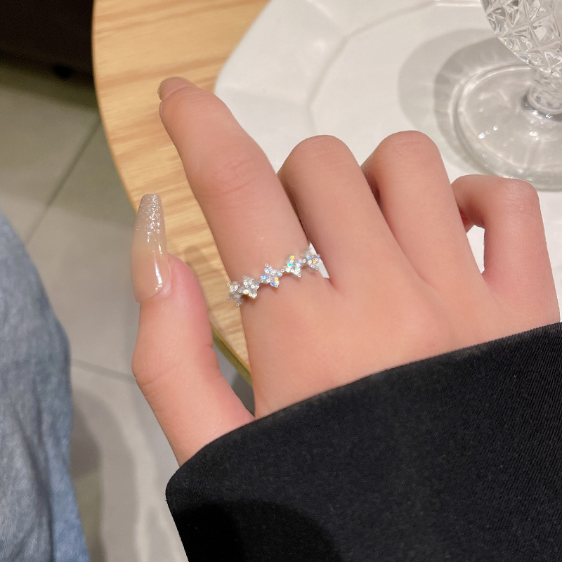 Silver Aurora Star Cluster Open Ring