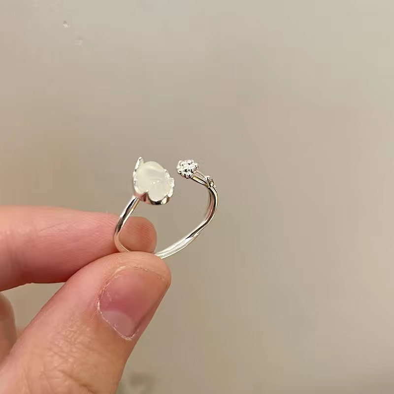 Silver Moonstone Lotus Open Ring
