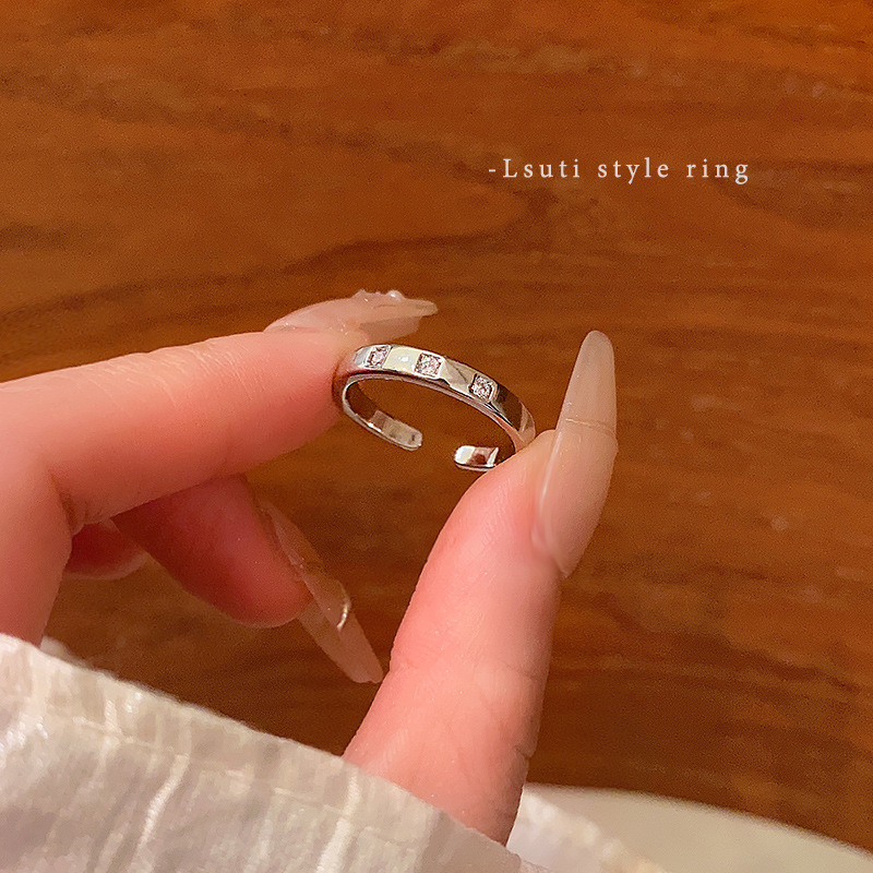 Silver Three Stone CZ Bar Open Ring