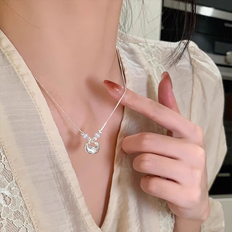 Silver Ingot Cat Eye Stone Pendant Necklace