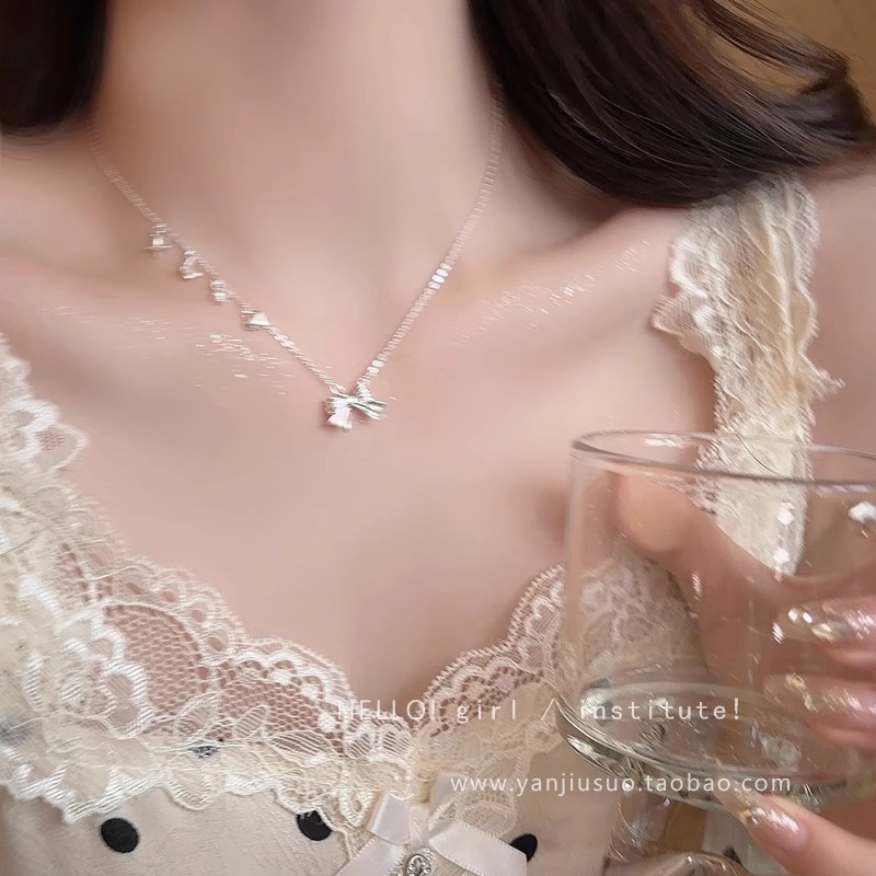 Silver Heart Bow Pendant Necklace