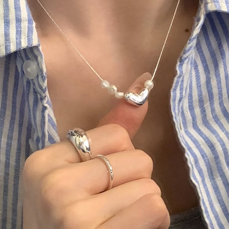 Sweet Heart Bow Pearl Necklace