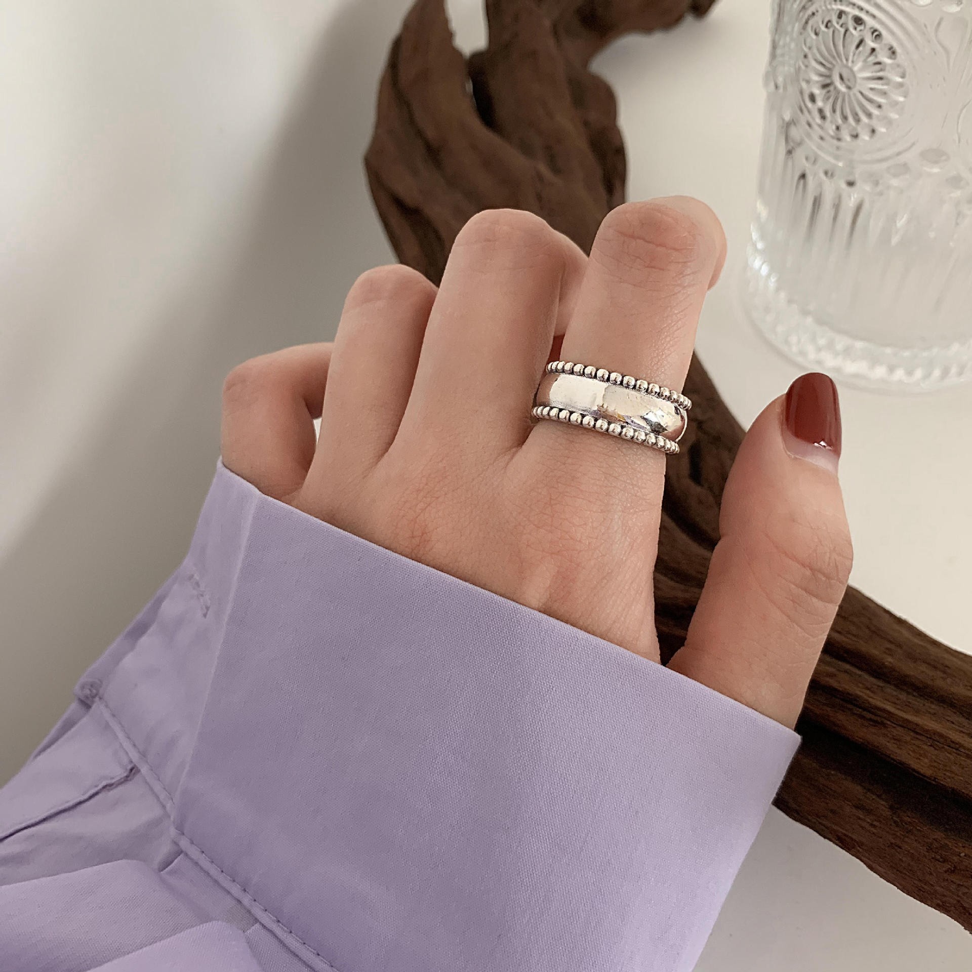 Beaded Rail Band Open Ring