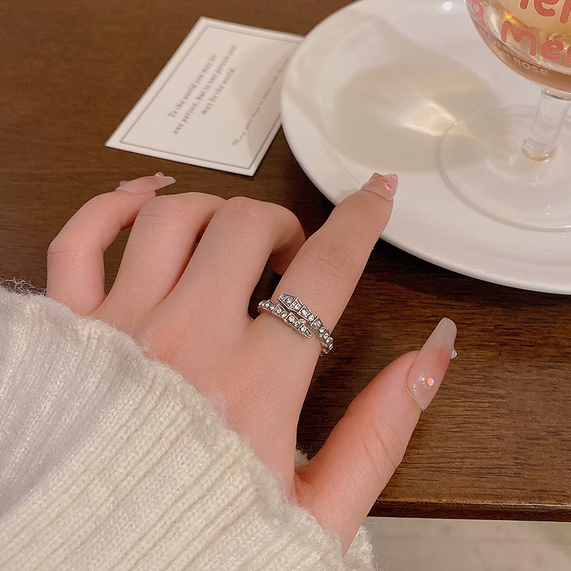 Silver Full Crystal Snake Scale Band Ring