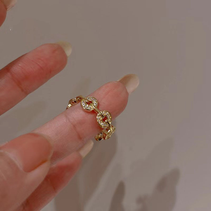 Gold Coin Charm Chain Band Ring