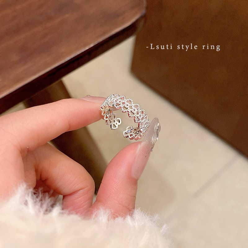 Silver Lace Floral Cutwork Open Ring