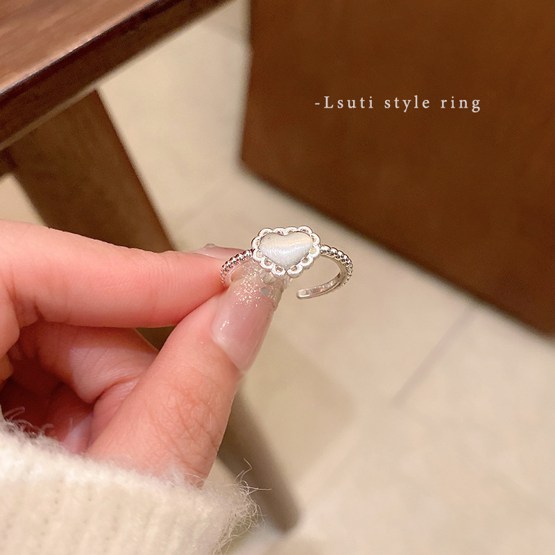 Silver Lace Heart Beaded Open Ring