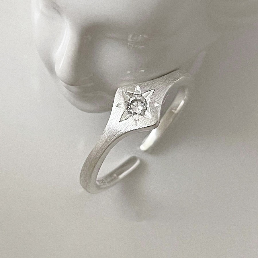 Diamond Signet Star CZ Open Ring