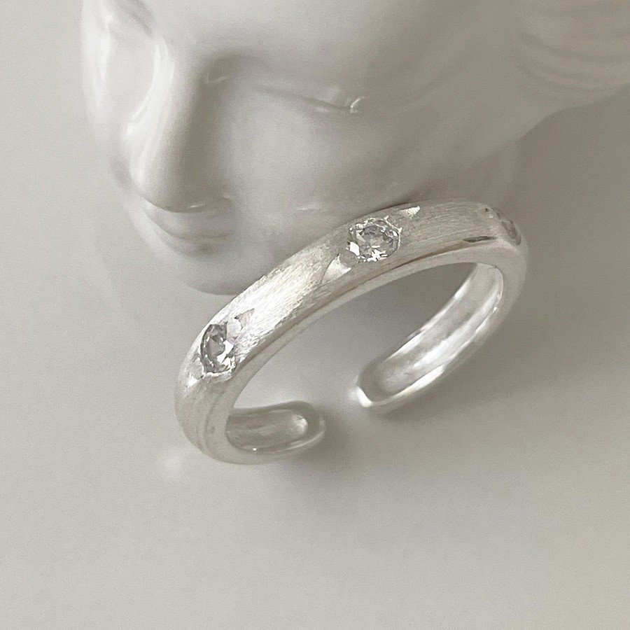 Scattered CZ Brushed Wide Open Ring