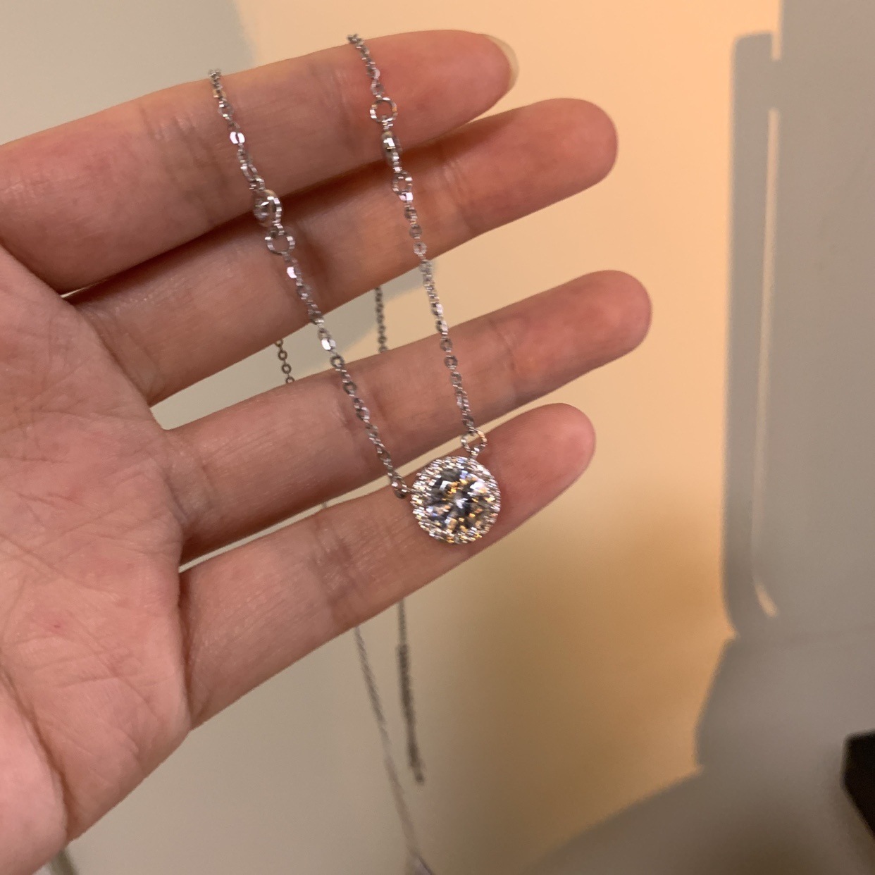 Silver Round CZ Halo Pendant Necklace