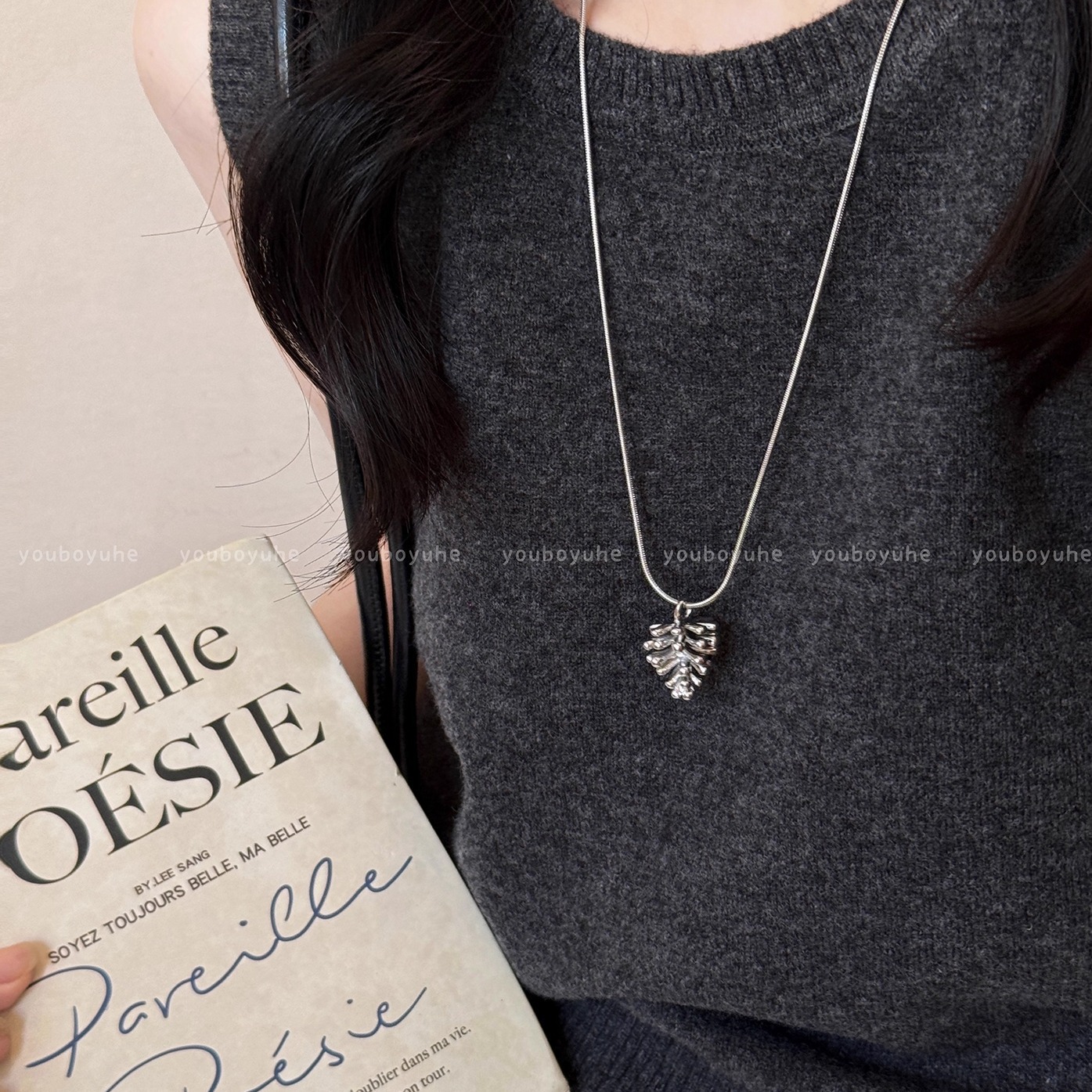 Silver Pinecone Pendant Snake Chain Necklace