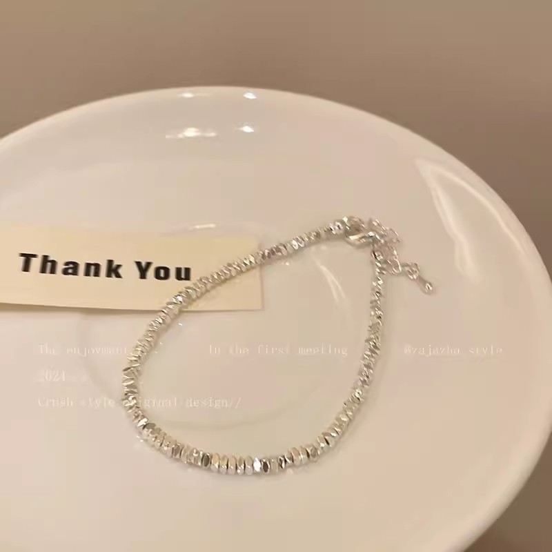 Silver Crushed Silver Disc Bead Chain Bracelet