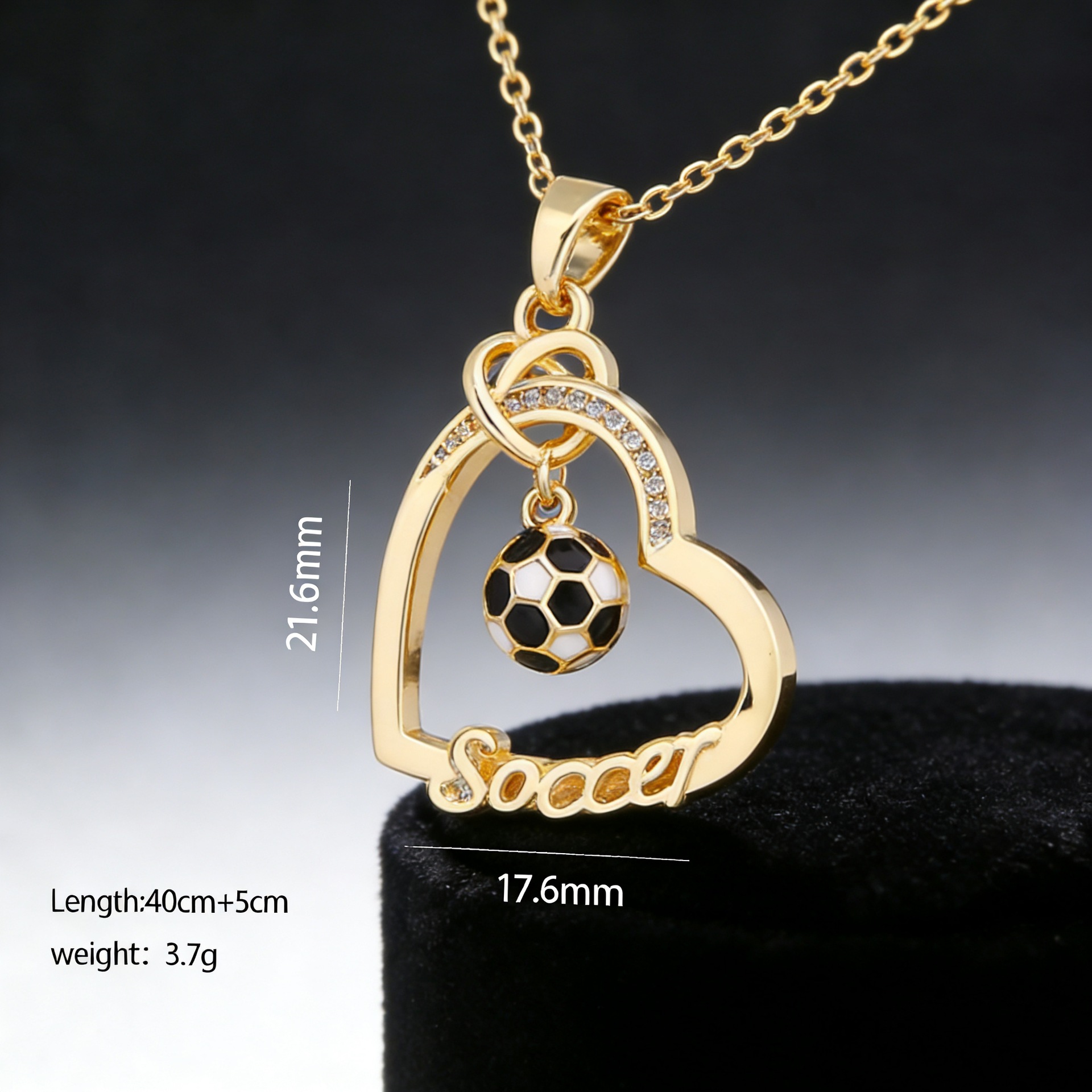 Rose Gold Alloy Heart & Football FIFA World Cup 2026 Pendant Necklace
