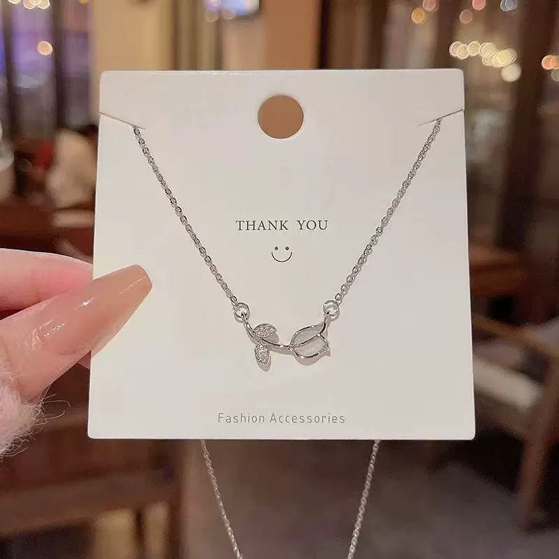 Silver Tulip Flower Titanium Pendant Necklace