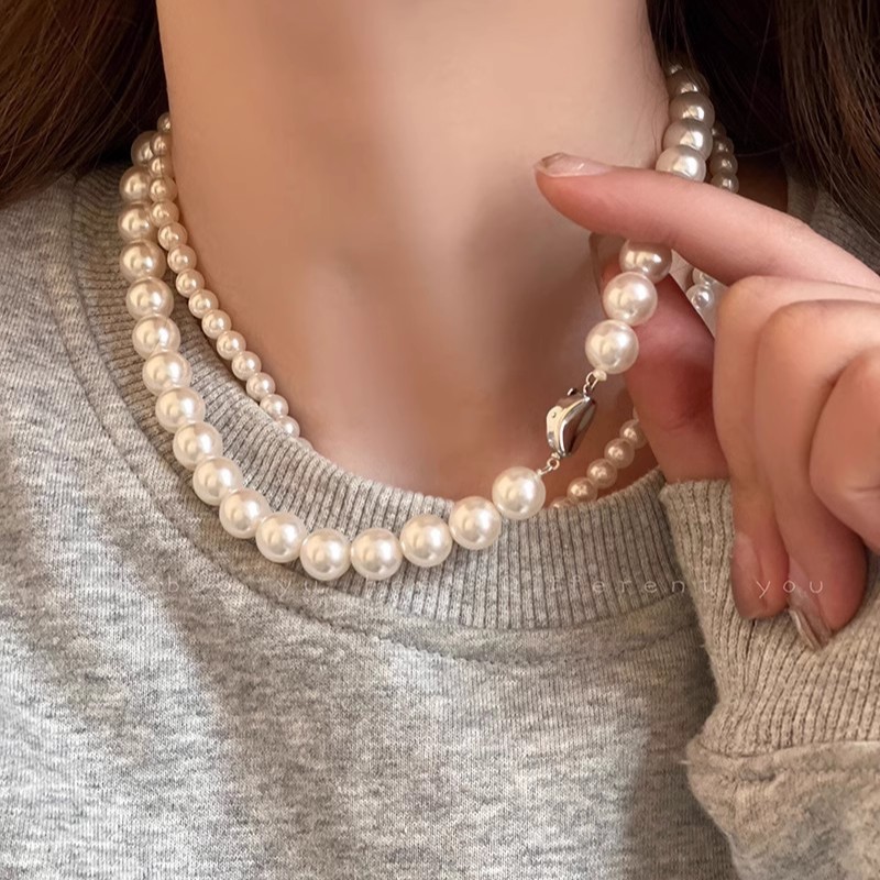 Silver Large Pearl Choker Necklace