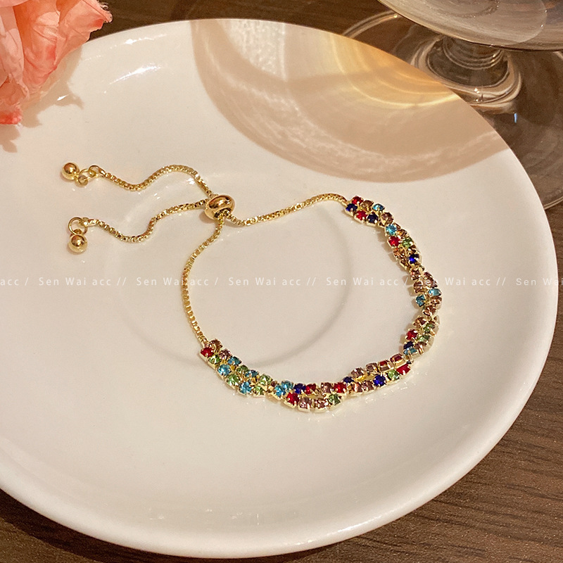Gold Multicolour Crystal Tennis Bracelet