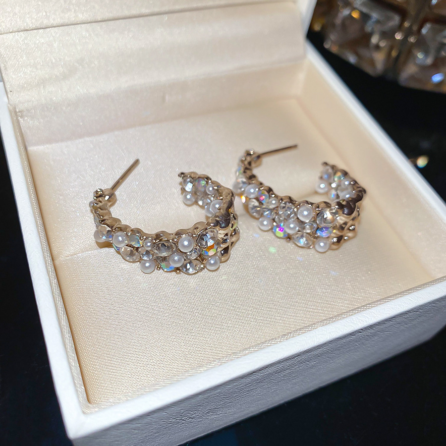 Gold Aurora Crystal Pearl Stud Earring
