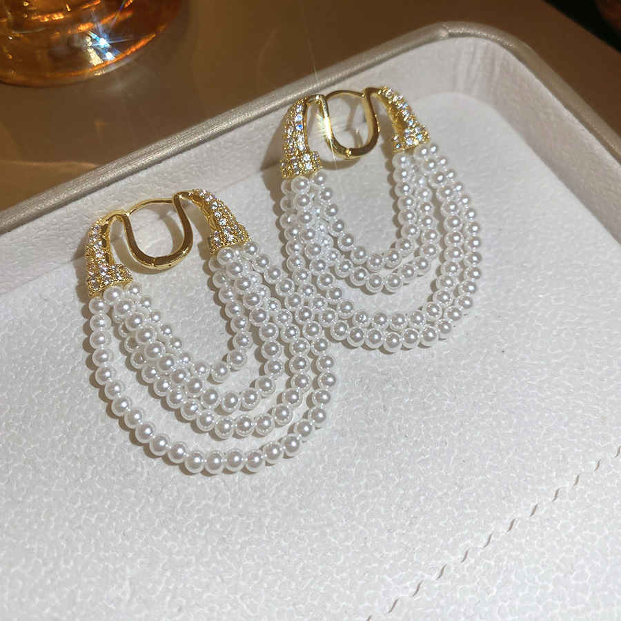 Gold Multi-Strand Cascade Pearl Clip-on Earring