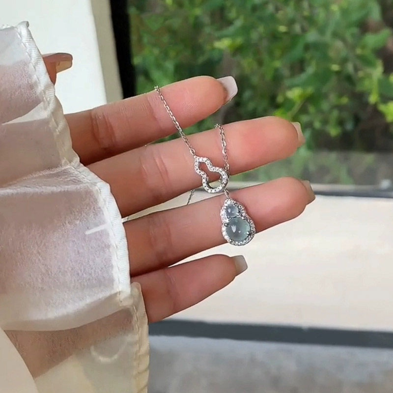 Silver Blue Gourd CZ Heart Pendant Necklace