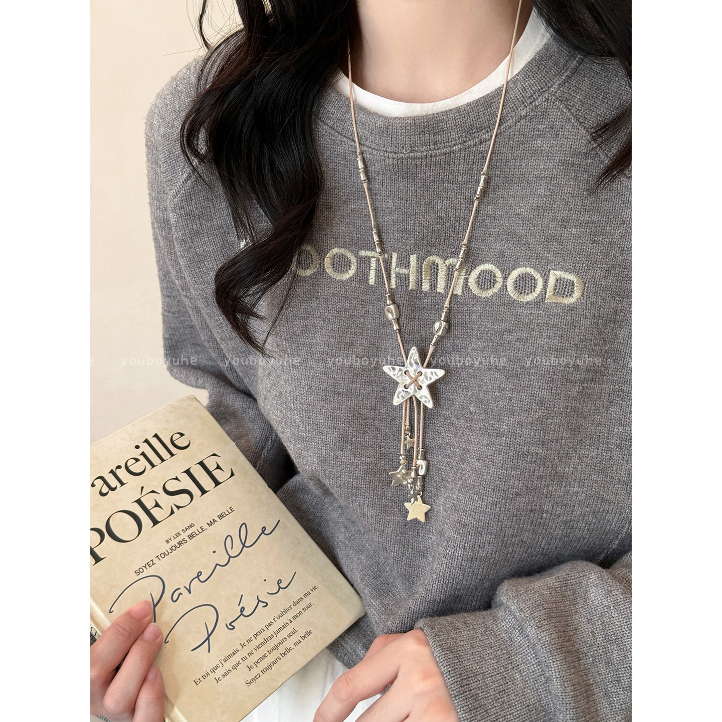 Silver Star Tassel Long Snake Chain Necklace