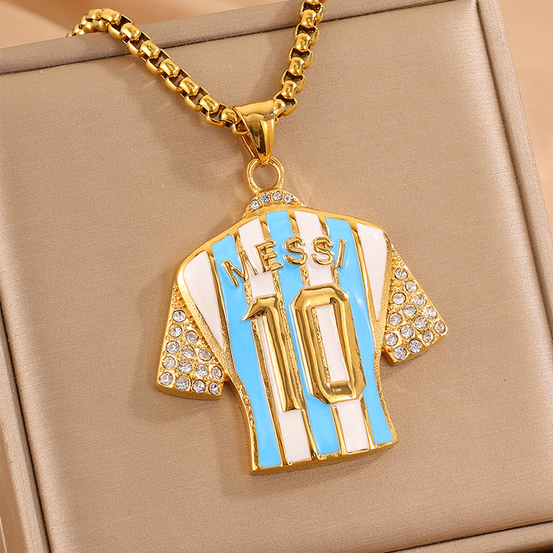 Gold No.10 Messi Argentina FIFA World Cup 2026 Pearl Chain Pendant Necklace