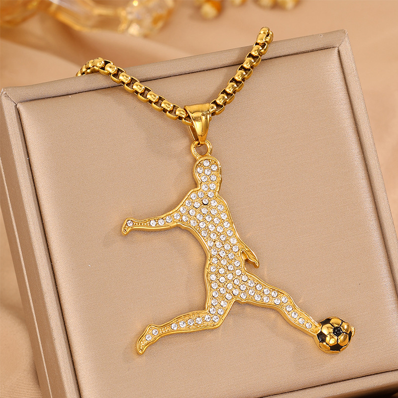 Gold Full Crystal Kicking Player FIFA World Cup 2026 Pearl Chain Pendant Necklace