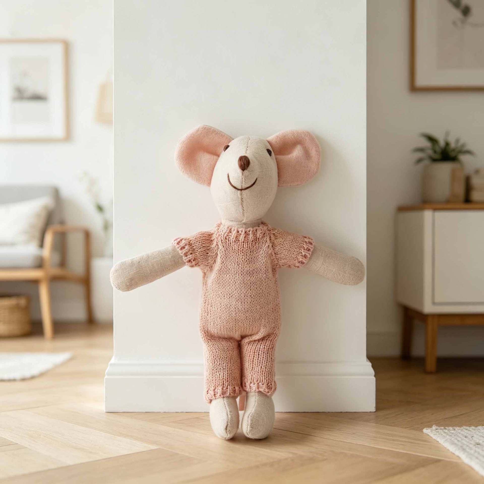 Pink Yellow Stripe Romper Mouse Plush 15cm