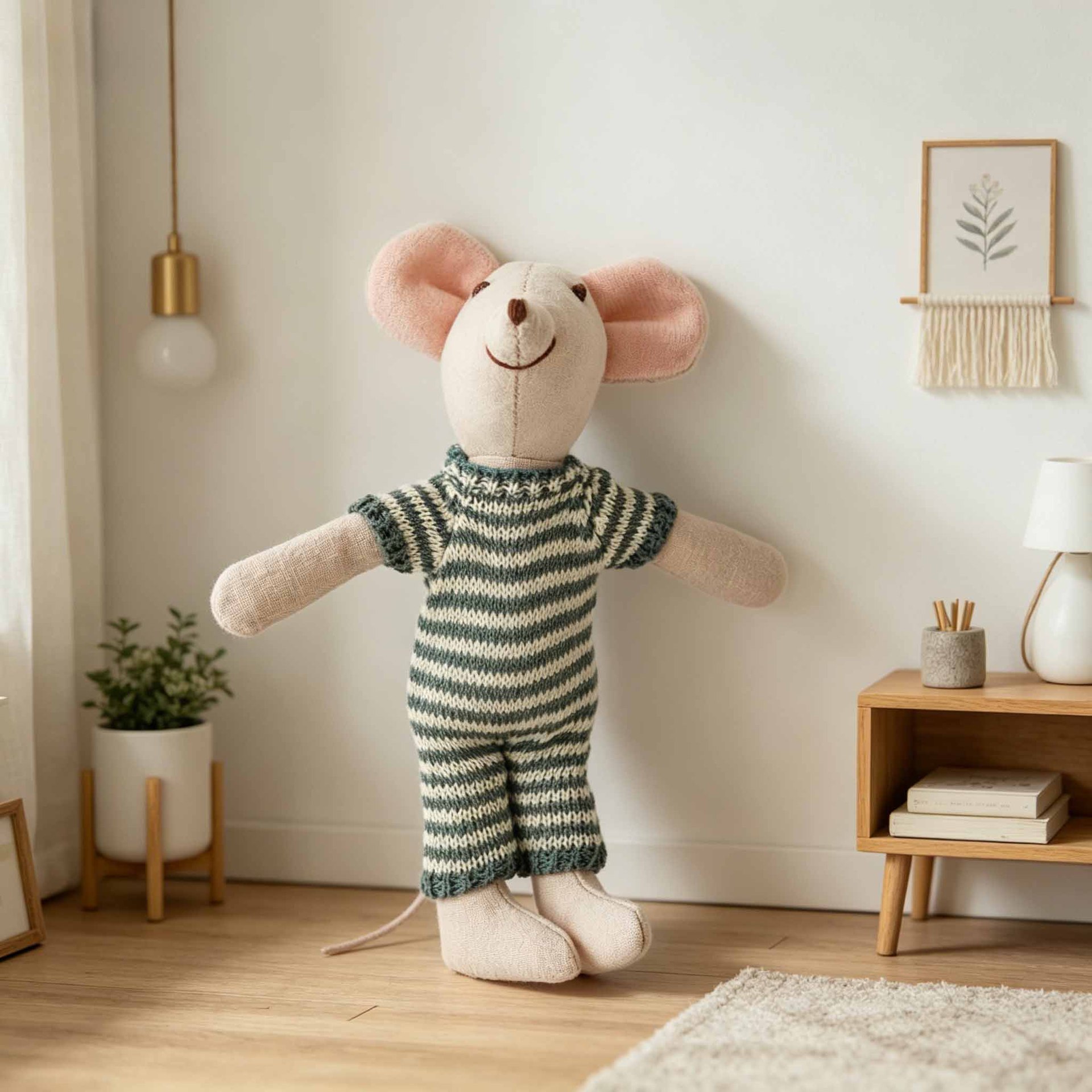 Green White Stripe Romper Mouse Plush 15cm