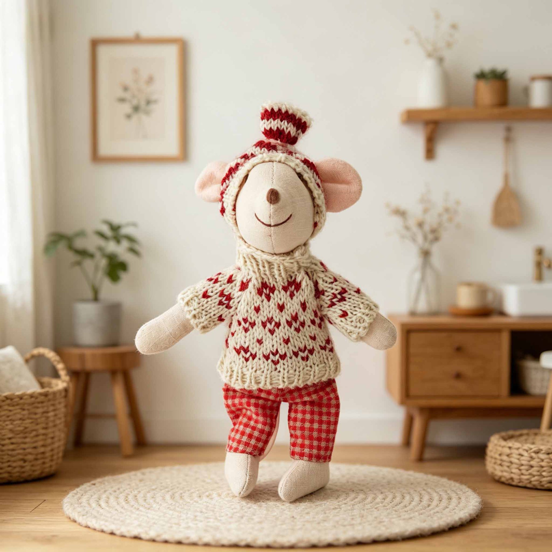Red Grey Sweater Set Mouse Plush 15cm