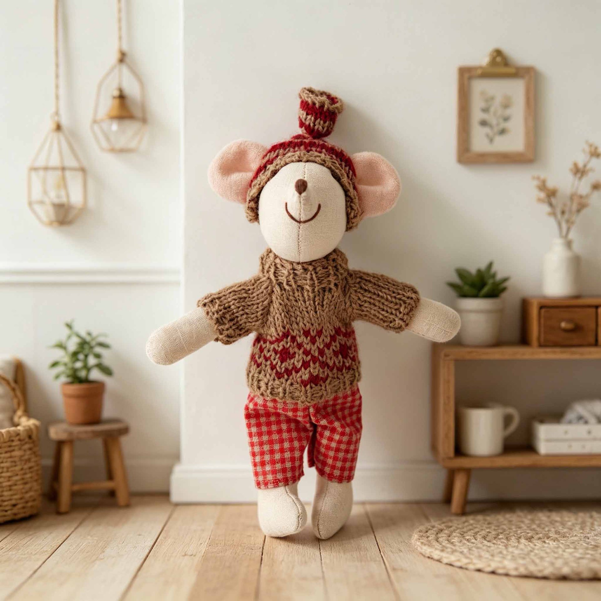 Red Brown Sweater Set Mouse Plush 15cm