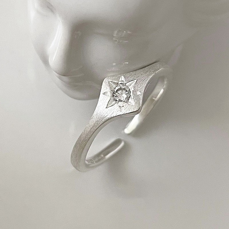 Diamond Signet Star CZ Silver Ring