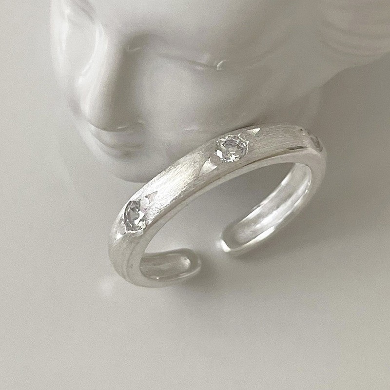Scattered CZ Wide Brushed Silver Ring