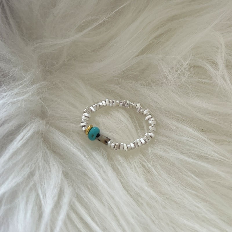 Turquoise Tablet Bead Silver Ring