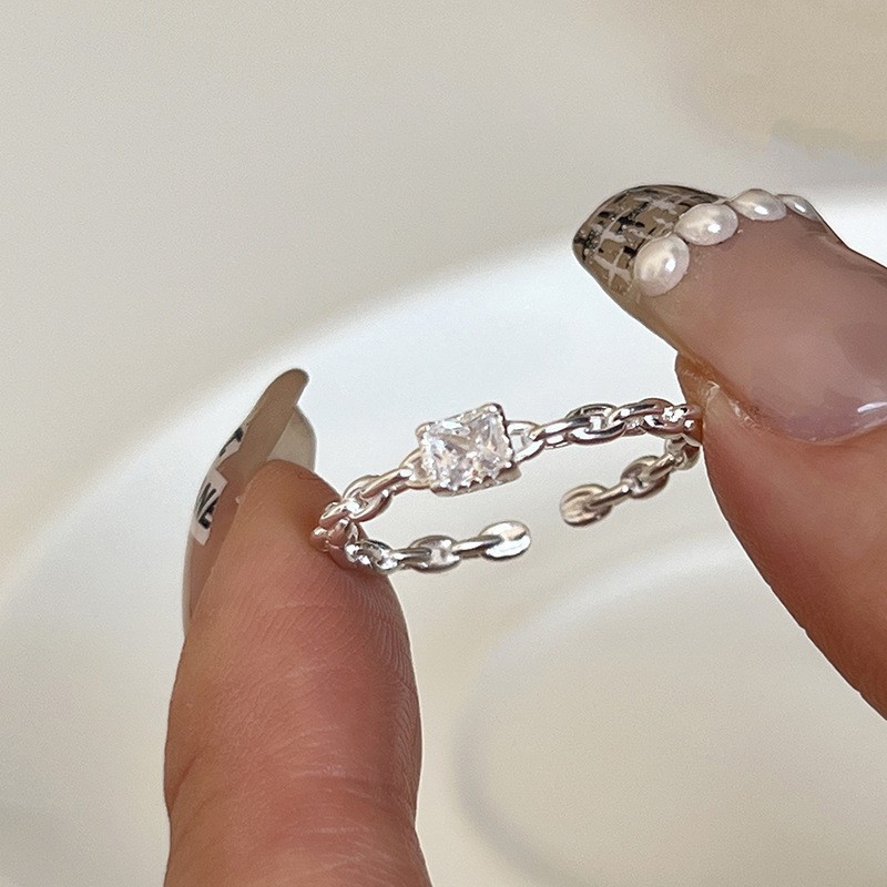 Chain Link Square Stone Silver Ring