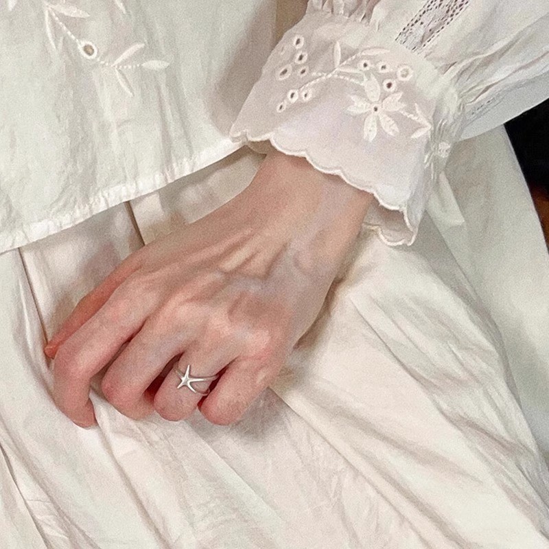 Four Point Star Silver Open Ring