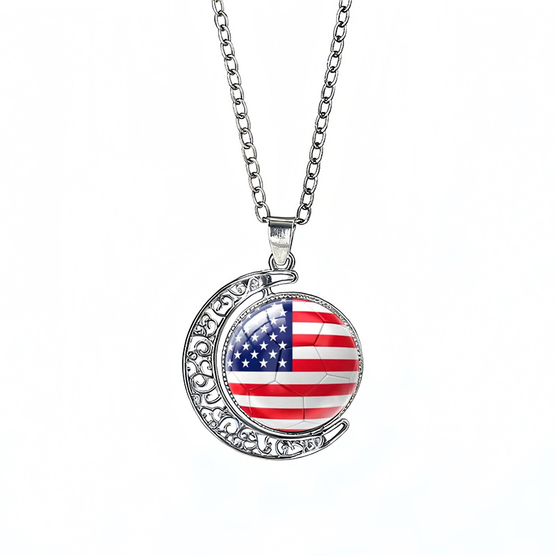 USA Flag Spinning Moon FIFA World Cup 2026 Sweater Chain Necklace