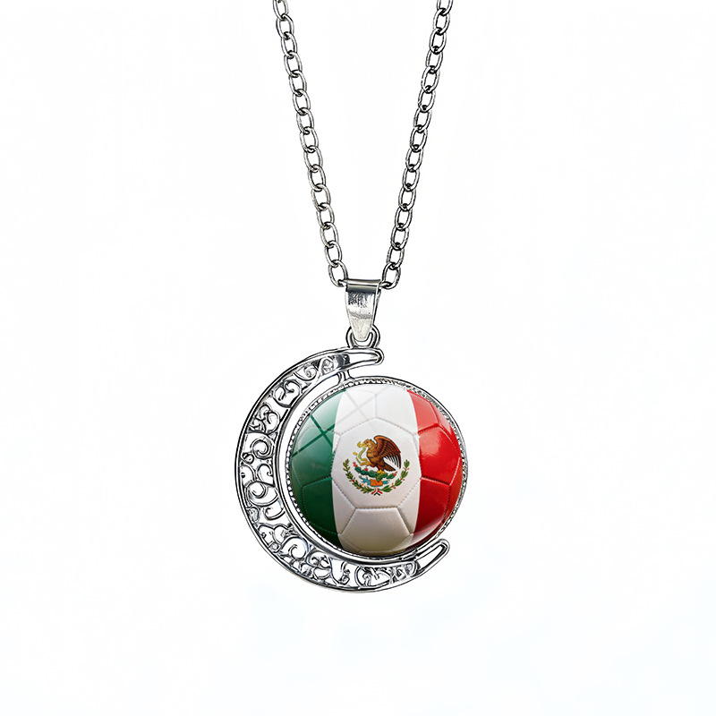 Mexico Flag Spinning Moon FIFA World Cup 2026 Sweater Chain Necklace