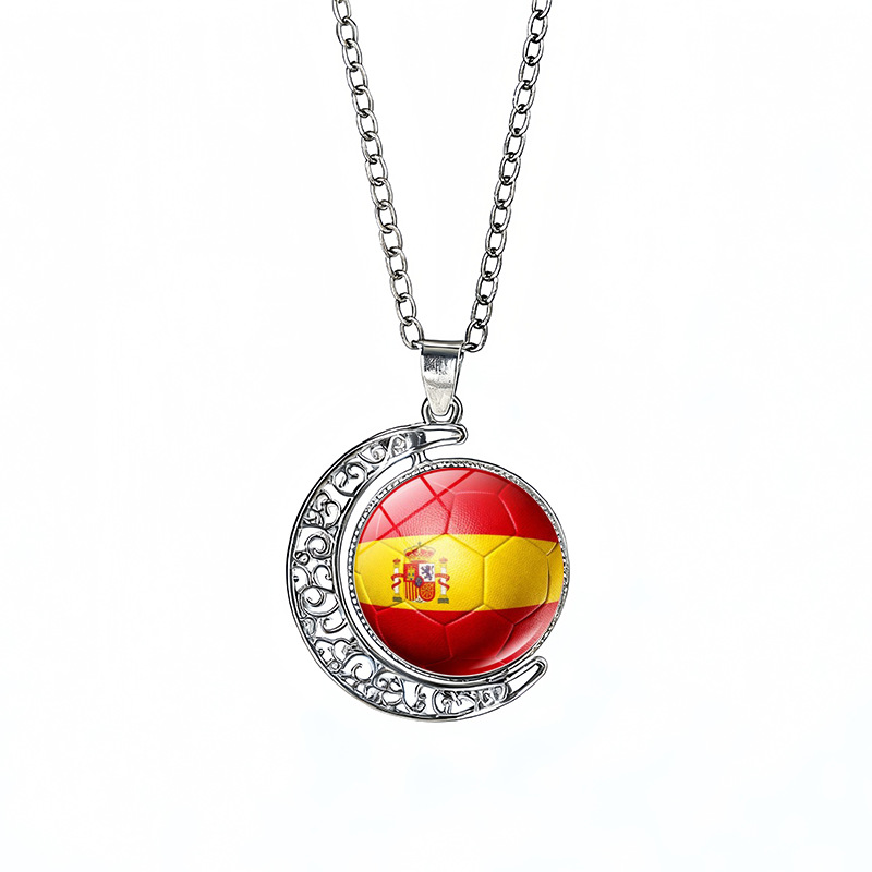 Spain Flag Spinning Moon FIFA World Cup 2026 Sweater Chain Necklace