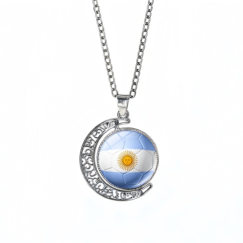 Argentina Flag Spinning Moon FIFA World Cup 2026 Sweater Chain Necklace