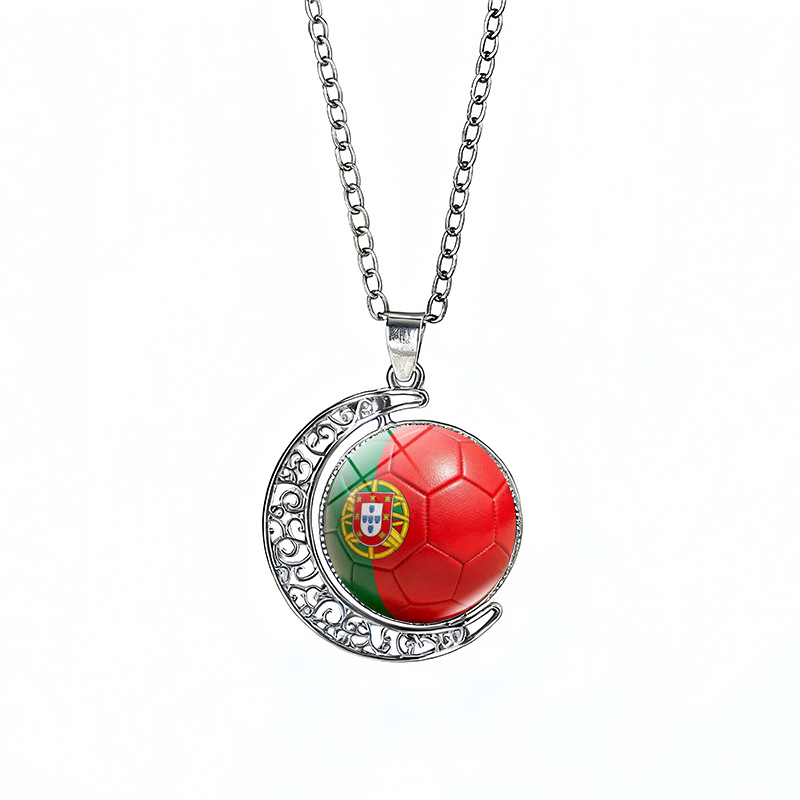 Portugal Flag Spinning Moon FIFA World Cup 2026 Sweater Chain Necklace
