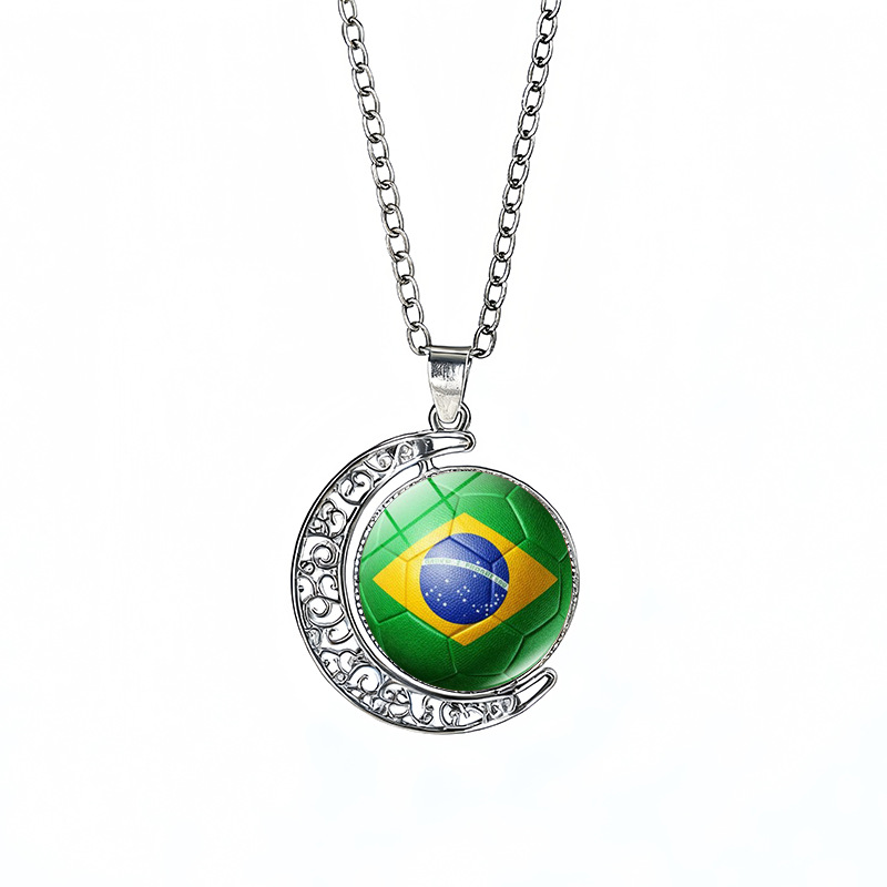 Brazil Flag Spinning Moon FIFA World Cup 2026 Sweater Chain Necklace