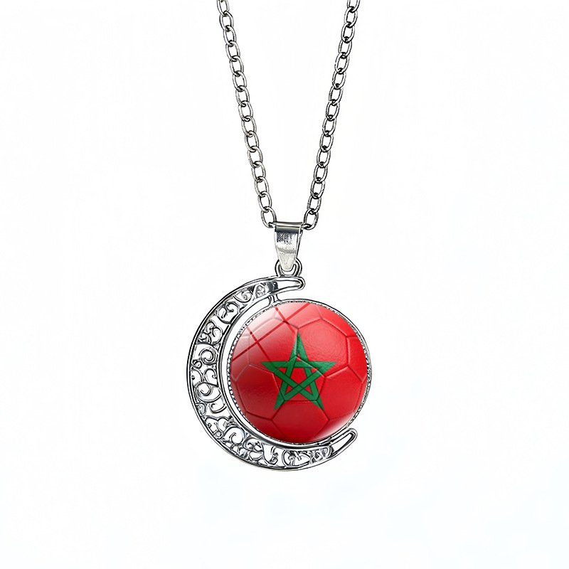Morocco Flag Spinning Moon FIFA World Cup 2026 Sweater Chain Necklace