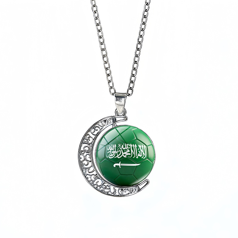 Saudi Arabia Flag Spinning Moon FIFA World Cup 2026 Sweater Chain Necklace