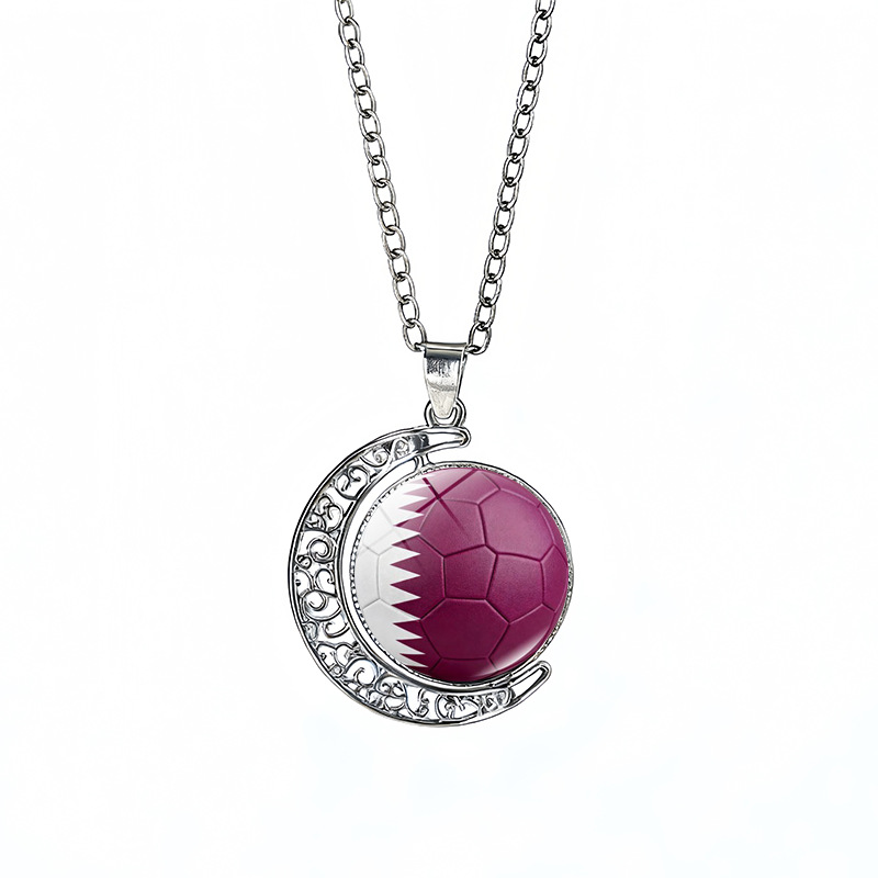 Qatar Flag Spinning Moon FIFA World Cup 2026 Sweater Chain Necklace