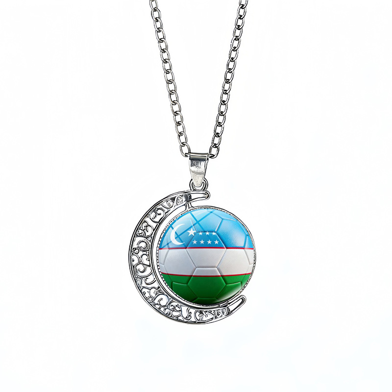 Uzbekistan Flag Spinning Moon FIFA World Cup 2026 Sweater Chain Necklace